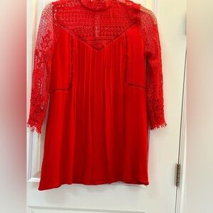 EnCrème Red Lace Detail Boho Dress - Gently Loved